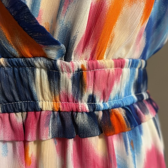 London Times Multicolor water colors tie dye Maxi Dress sleeveless faux wrap 12 - Picture 5 of 15